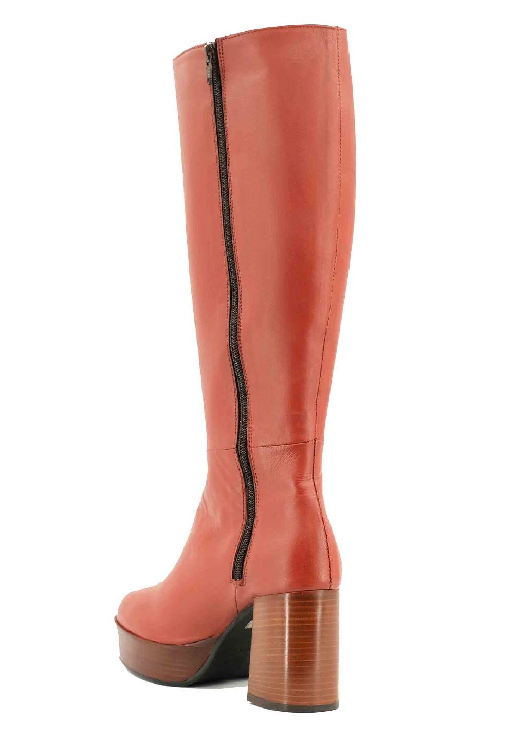 L'ARIANNA Stivali ST1557 in pelle mattone con tacco e plateau Moda