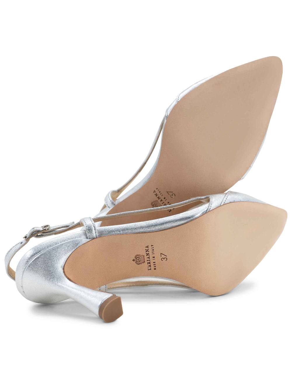 L'ARIANNA Decollete slingback ch1605/rt donna in pelle lamin argento con tacco alto l'arianna In Saldo