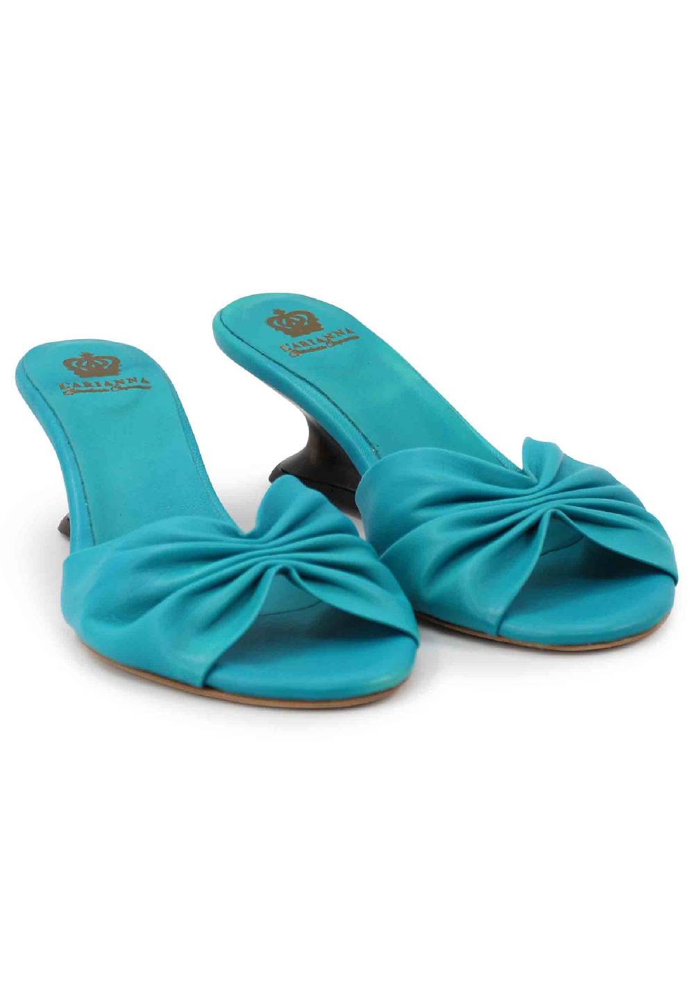 L'ARIANNA Sandali donna in pelle azzurra con zeppa bassa Acquista Ora