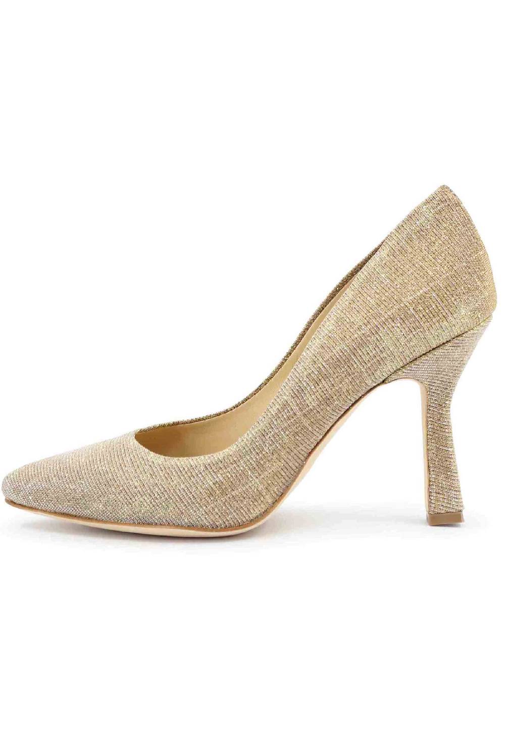 L'ARIANNA Decollete DE1002/RT in tessuto lux oro con tacco alto Promozione Limitata