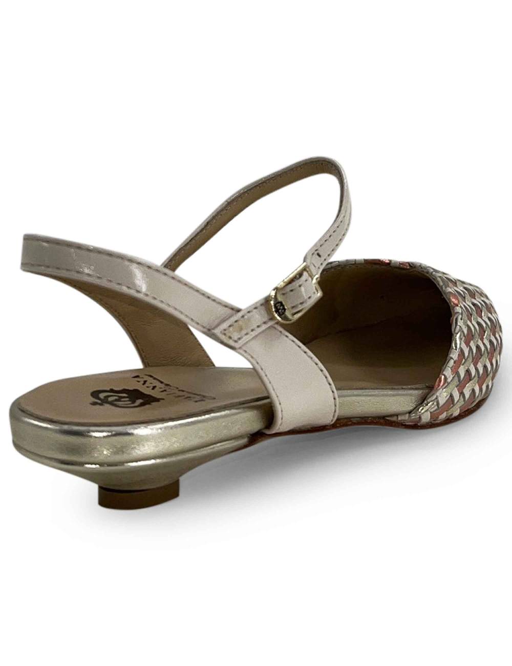 L'ARIANNA Ballerine BL1488/rt da donna in pelle lux vaniglia e platino con cinturino alla caviglia Saldi Di Fabbrica