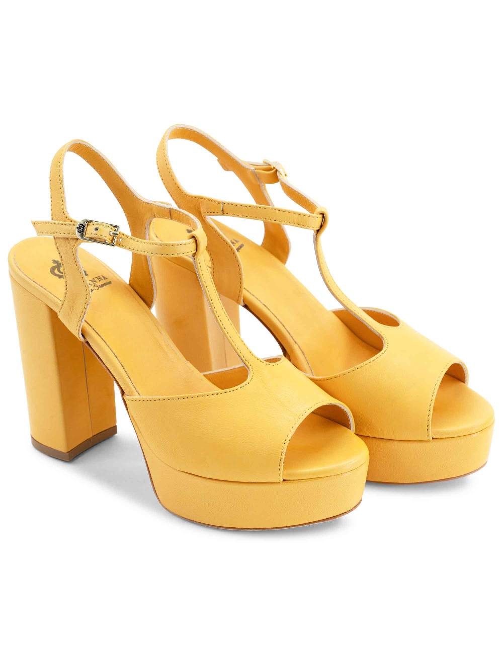 L'ARIANNA Sandali ds7010 donna in pelle color giallo con cinturino tacco alto e plateau Sconto