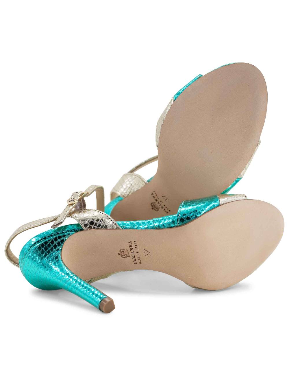 L'ARIANNA Sandali ds1643 da donna in pelle laminata rettile verde e argento con tacco alto e con cinturino alla caviglia Offerte