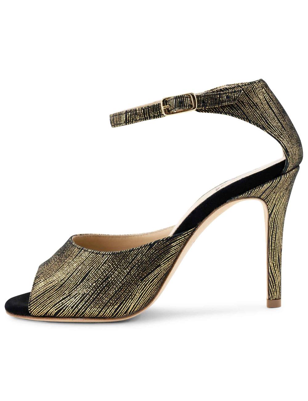 L'ARIANNA Sandali DS1518 donna in camoscio nero e lucry oro con tacco alto e cinturino alla caviglia L'Arianna Negozio