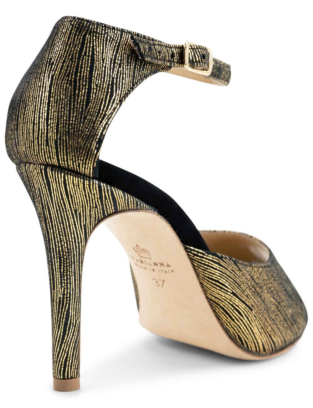 L'ARIANNA Sandali DS1518 donna in camoscio nero e lucry oro con tacco alto e cinturino alla caviglia L'Arianna Negozio