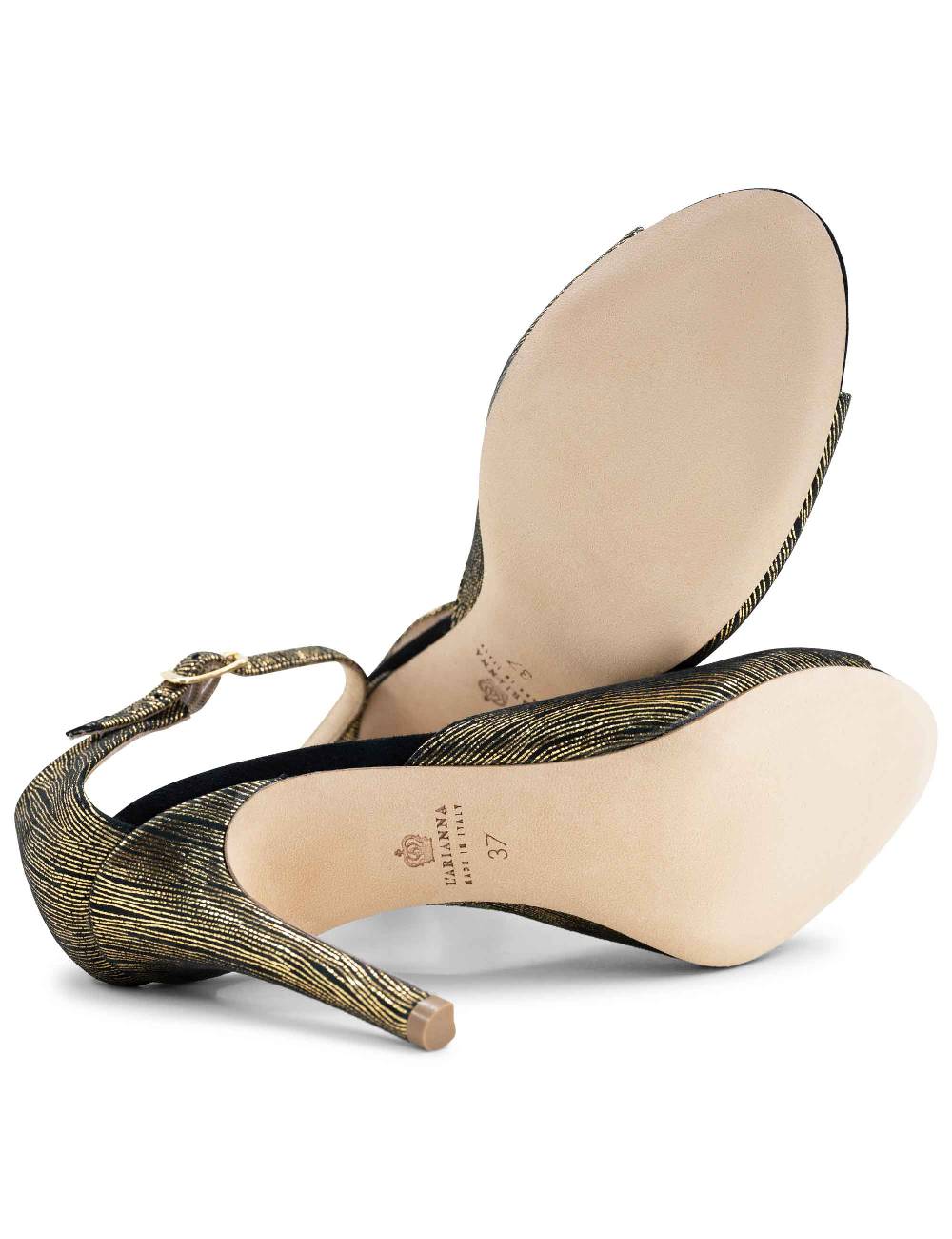 L'ARIANNA Sandali DS1518 donna in camoscio nero e lucry oro con tacco alto e cinturino alla caviglia L'Arianna Negozio