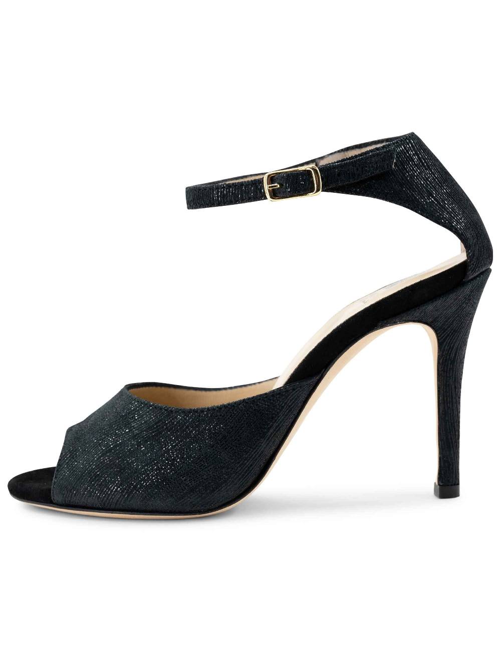 L'ARIANNA Sandali DS1518 donna in camoscio nero e lucry nero con tacco alto e cinturino alla caviglia L'Arianna Nuova