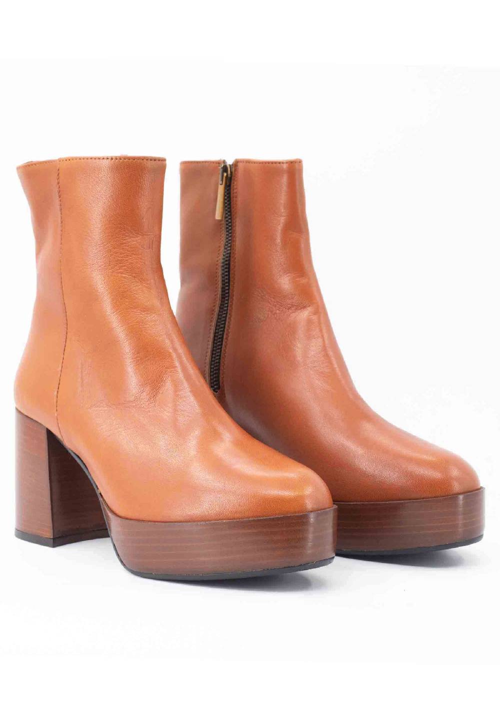 L'ARIANNA Stivaletti TR1556 in pelle cuoio con tacco alto e plateau con zip laterale di chiusura Soddisfazione Garantita