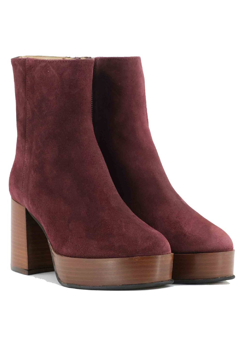 L'ARIANNA Stivaletti TR1556 in camoscio bordeaux con tacco alto e plateau con zip laterale di chiusura Novità