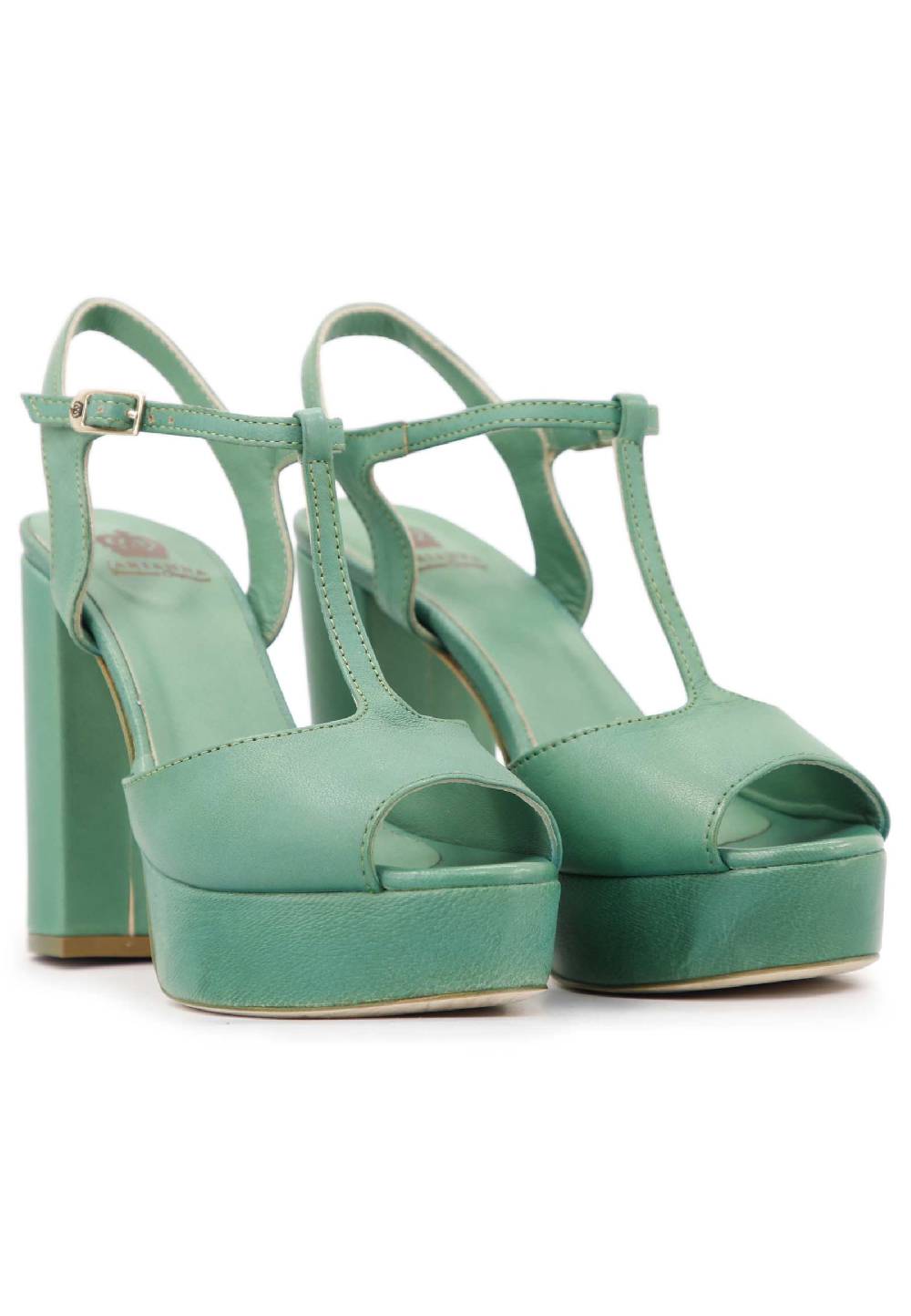 L'ARIANNA Sandali ds7010 donna in pelle verde con cinturino tacco alto e plateau Promozione Limitata