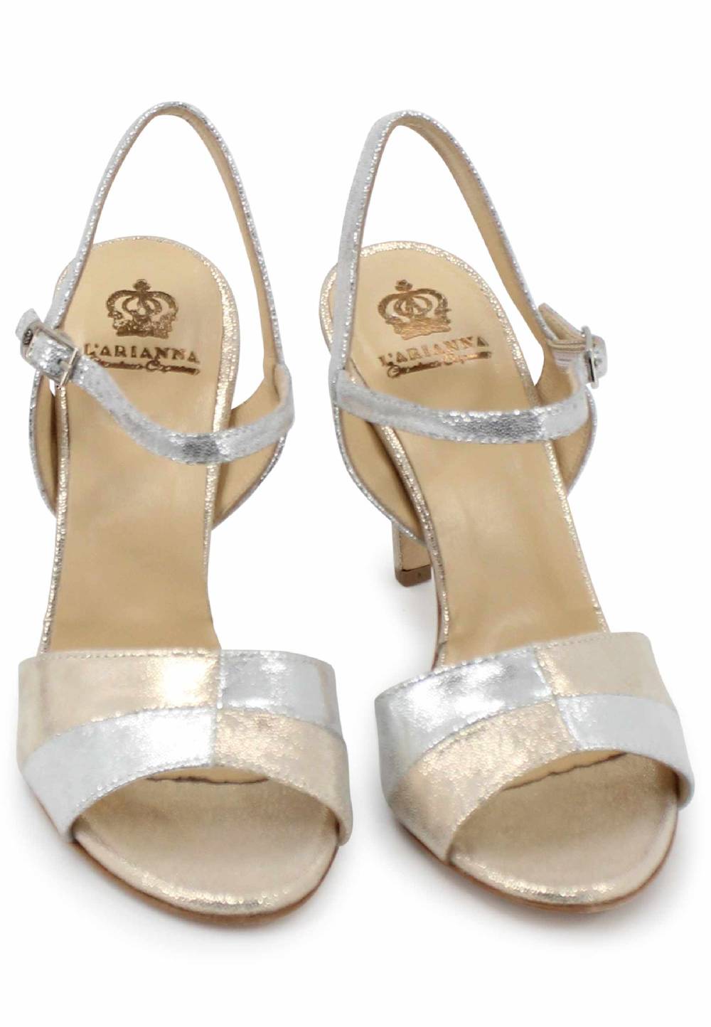 L'ARIANNA Sandali ds1643 da donna in pelle laminata argento con tacco alto e cinturino alla caviglia Shopping Online