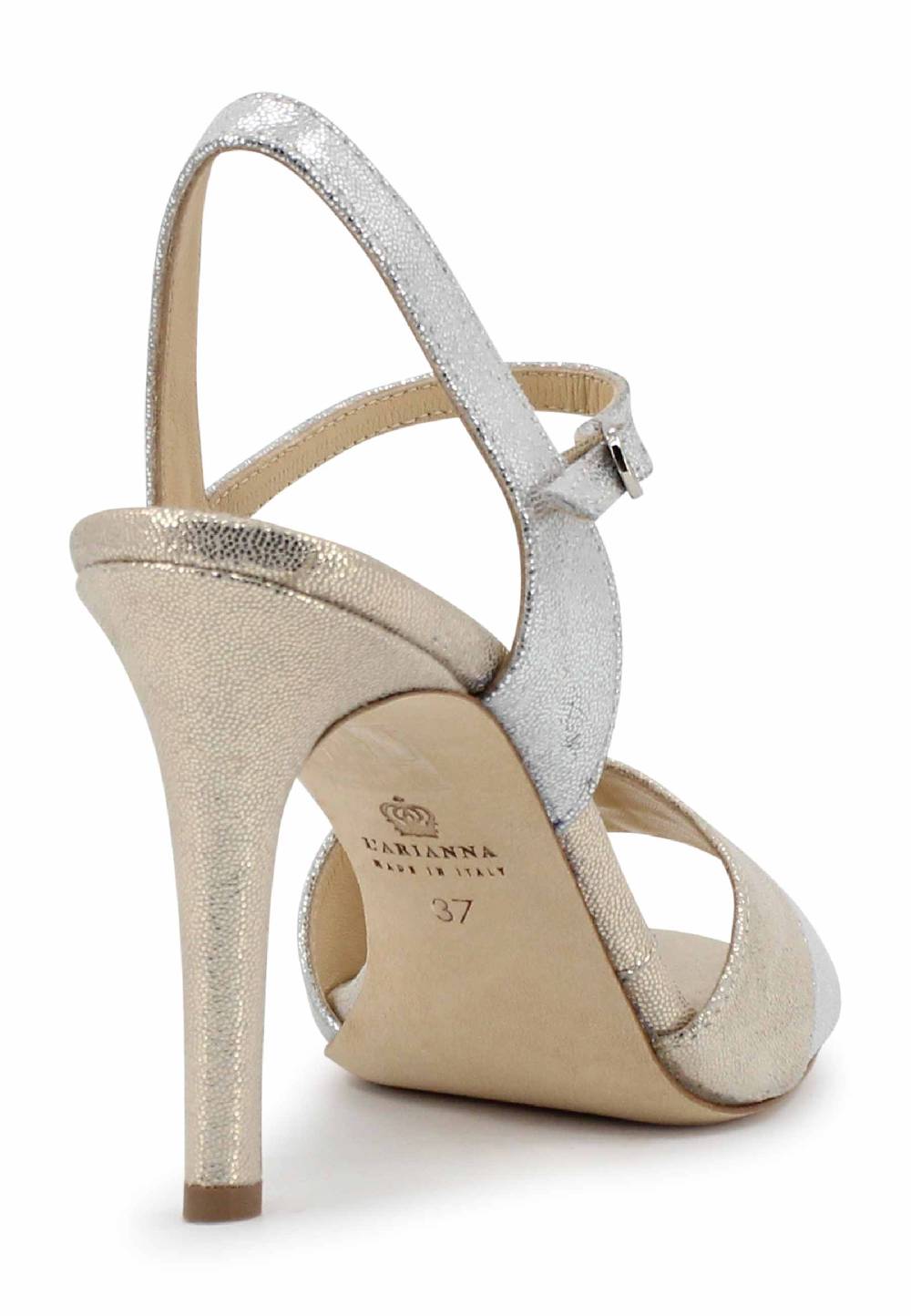 L'ARIANNA Sandali ds1643 da donna in pelle laminata argento con tacco alto e cinturino alla caviglia Shopping Online