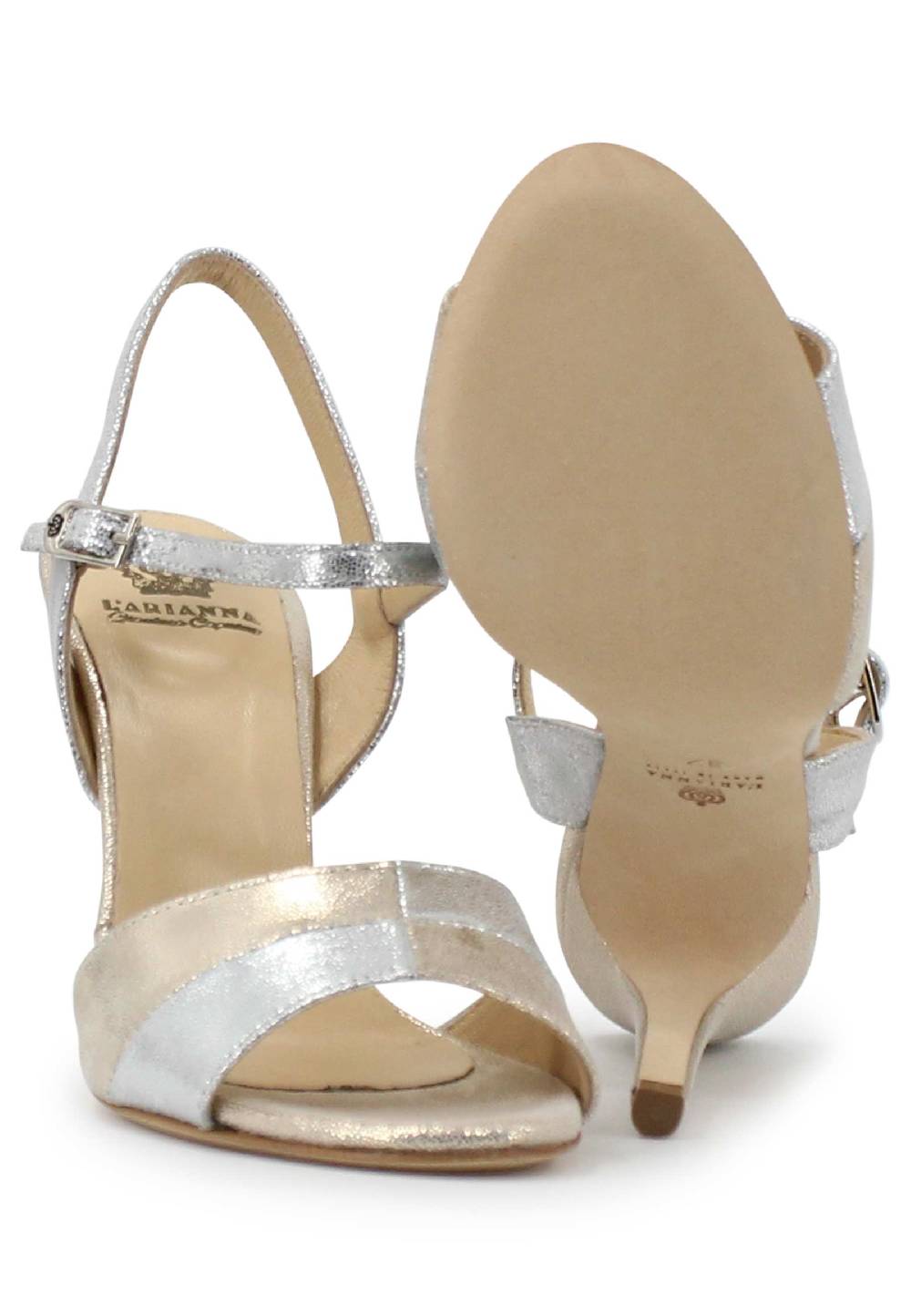 L'ARIANNA Sandali ds1643 da donna in pelle laminata argento con tacco alto e cinturino alla caviglia Shopping Online