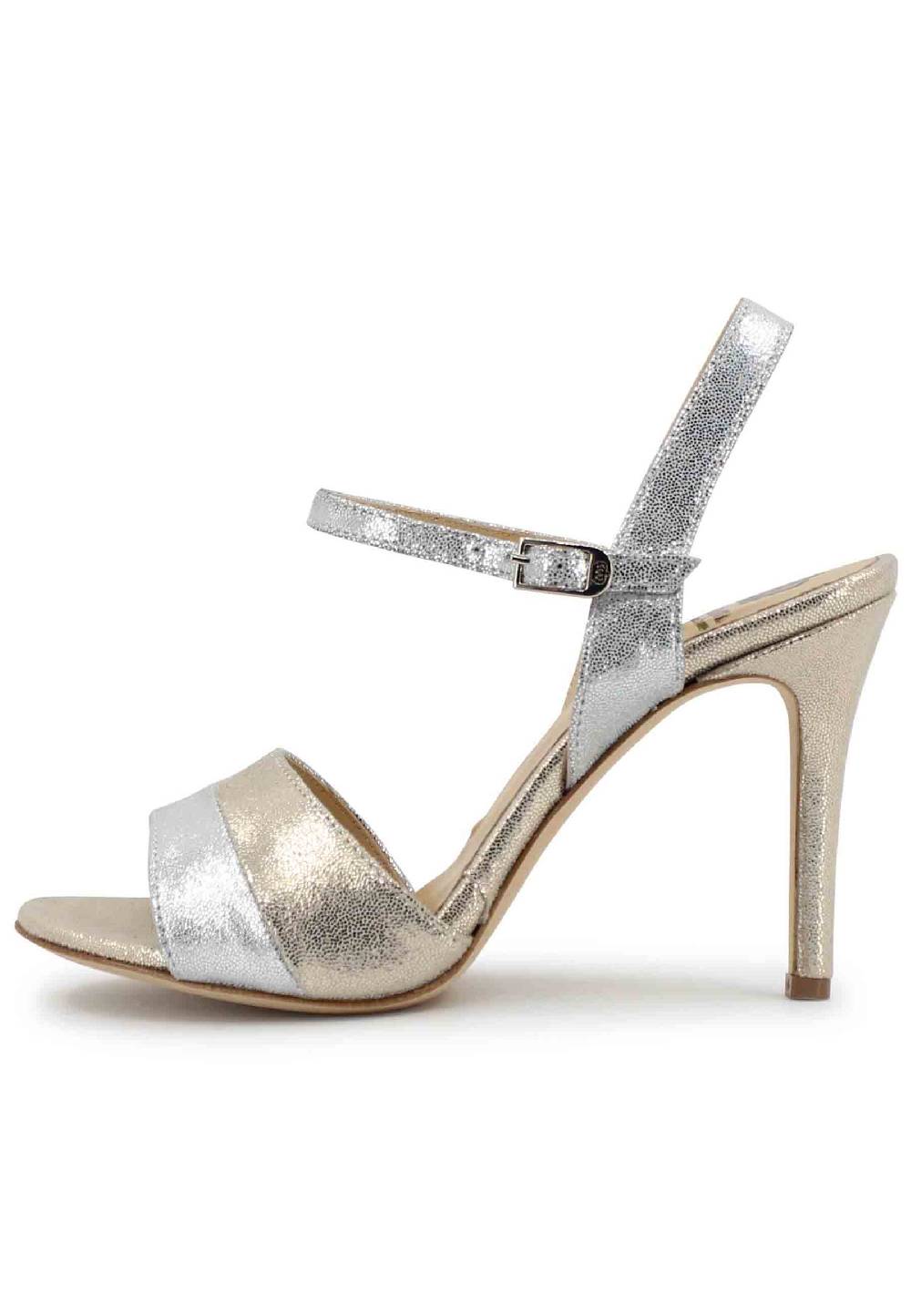 L'ARIANNA Sandali ds1643 da donna in pelle laminata argento con tacco alto e cinturino alla caviglia Shopping Online