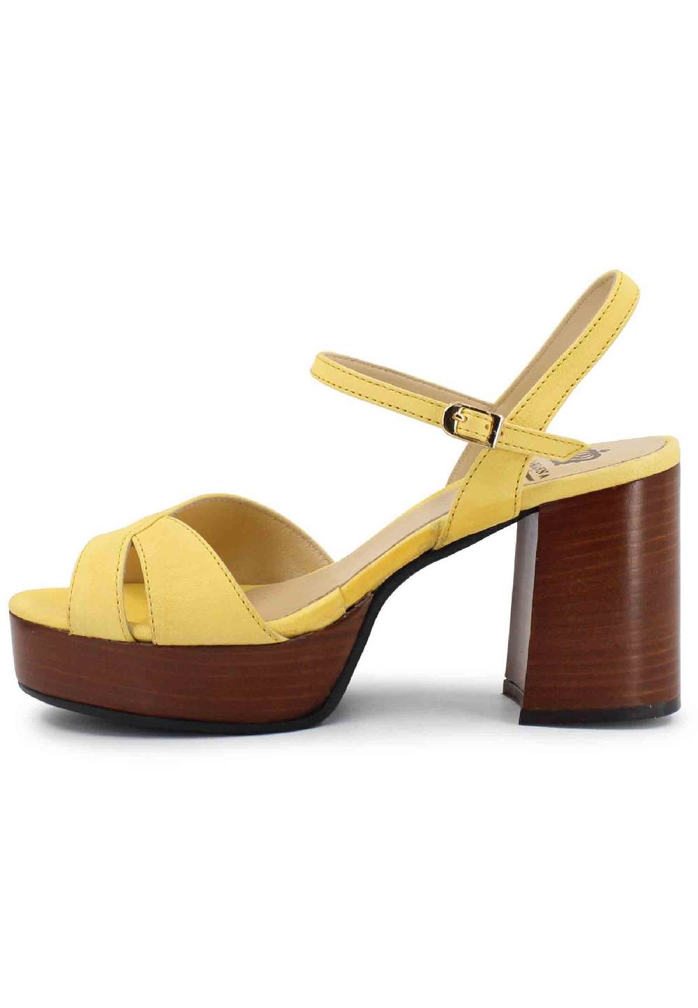 L'ARIANNA Sandali DS1639 donna in pelle gialla con cinturino e tacco e plateau in cuoio Hotsell