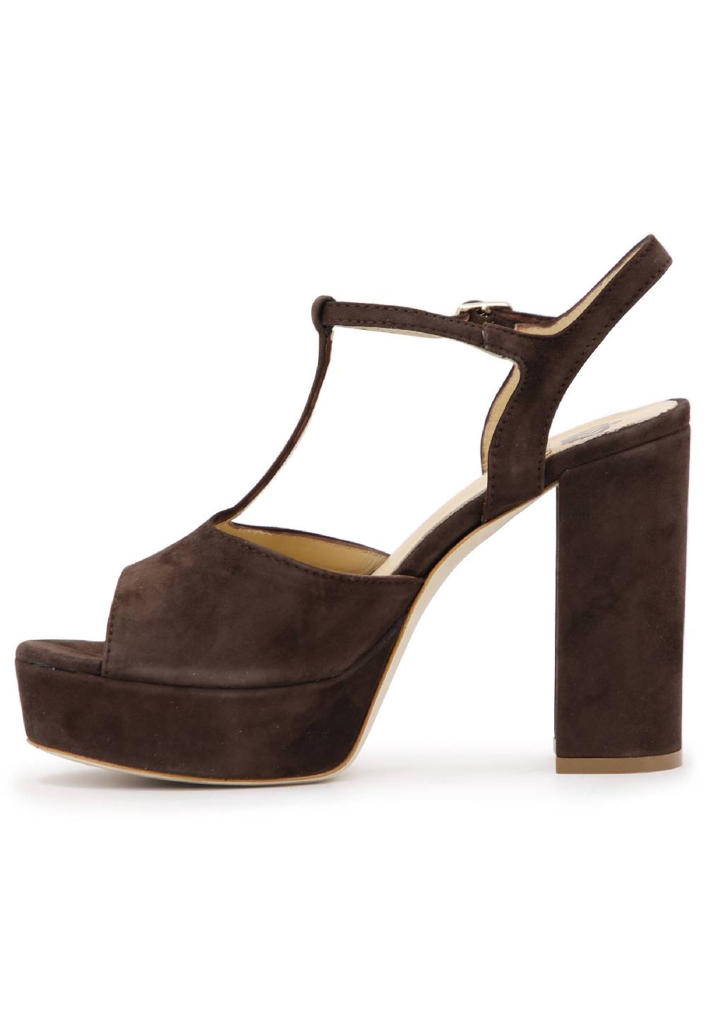 L'ARIANNA Sandali DS7010 da donna in pelle scamosciata marrone con cinturino tacco alto e plateau Vendite Flash