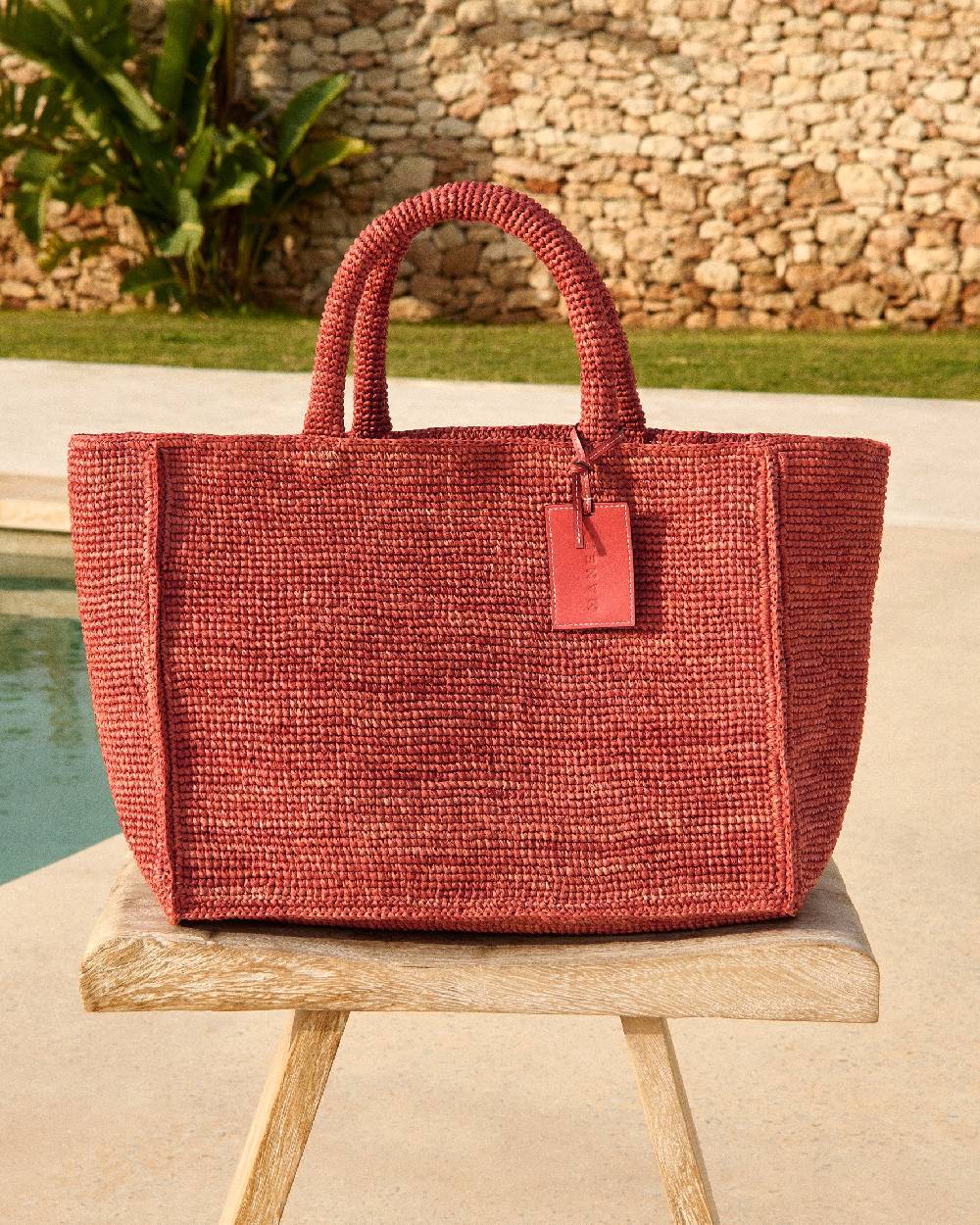 Manebí Raffia Sunset Bag Large - Rust Vendita