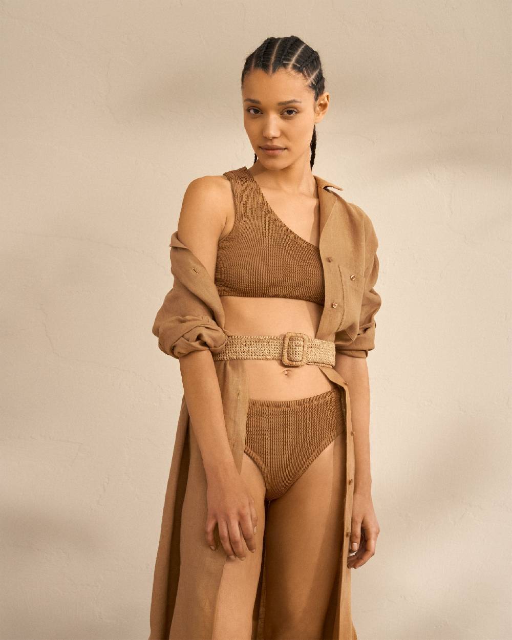 Manebí Natural Raffia Belt - Square Buckle - Tan Fino Al -60%