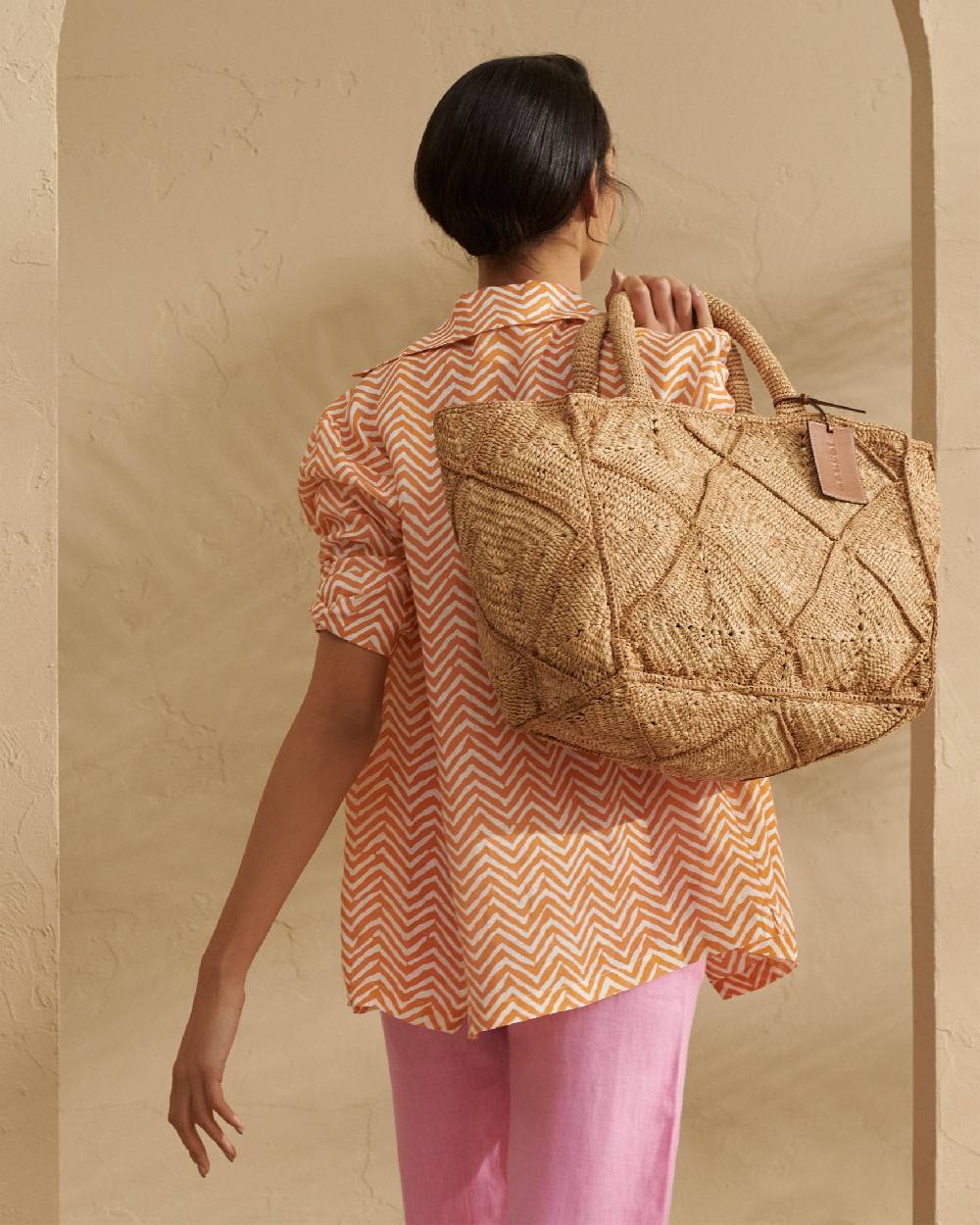 Manebí Raffia Crochet Sunset Bag Large - Tan Novità