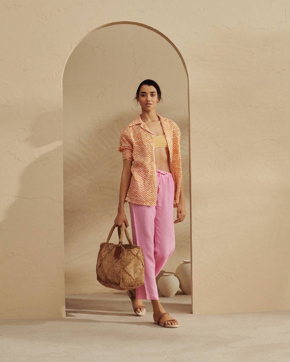 Manebí Raffia Crochet Sunset Bag Large - Tan Novità