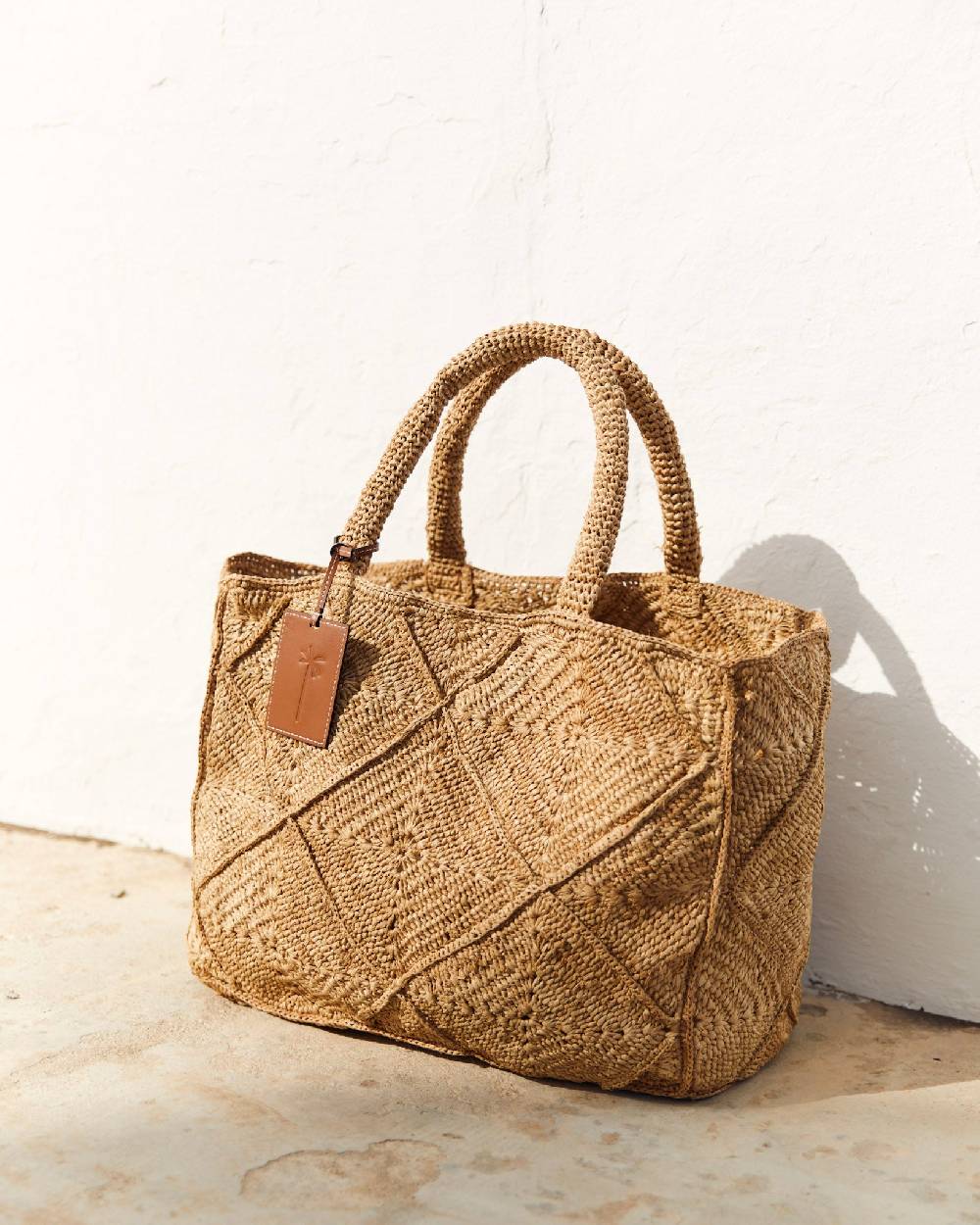 Manebí Raffia Crochet Sunset Bag Large - Tan Novità