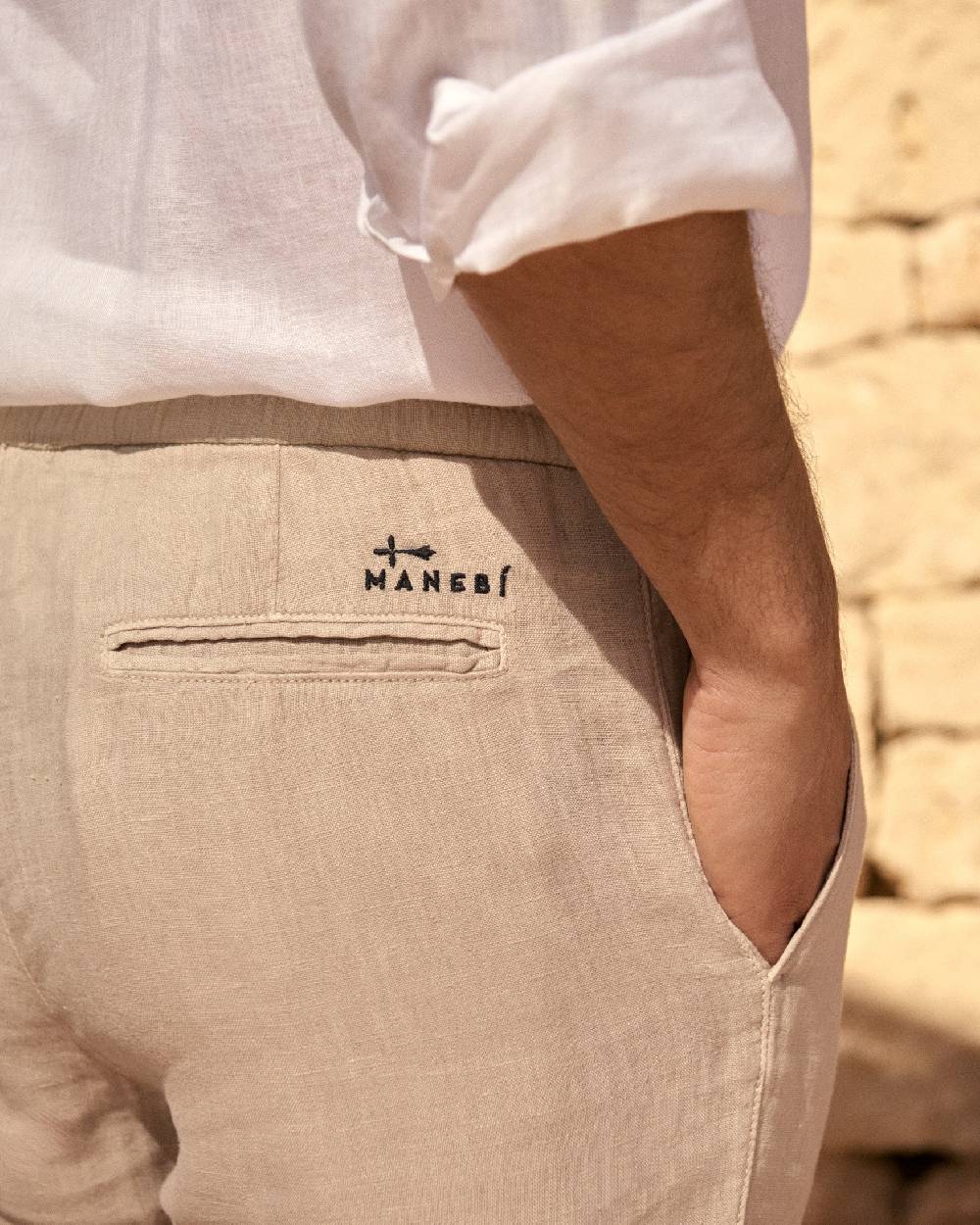 Manebí Washed Linen Venice Trousers - Kaki Beige Italia