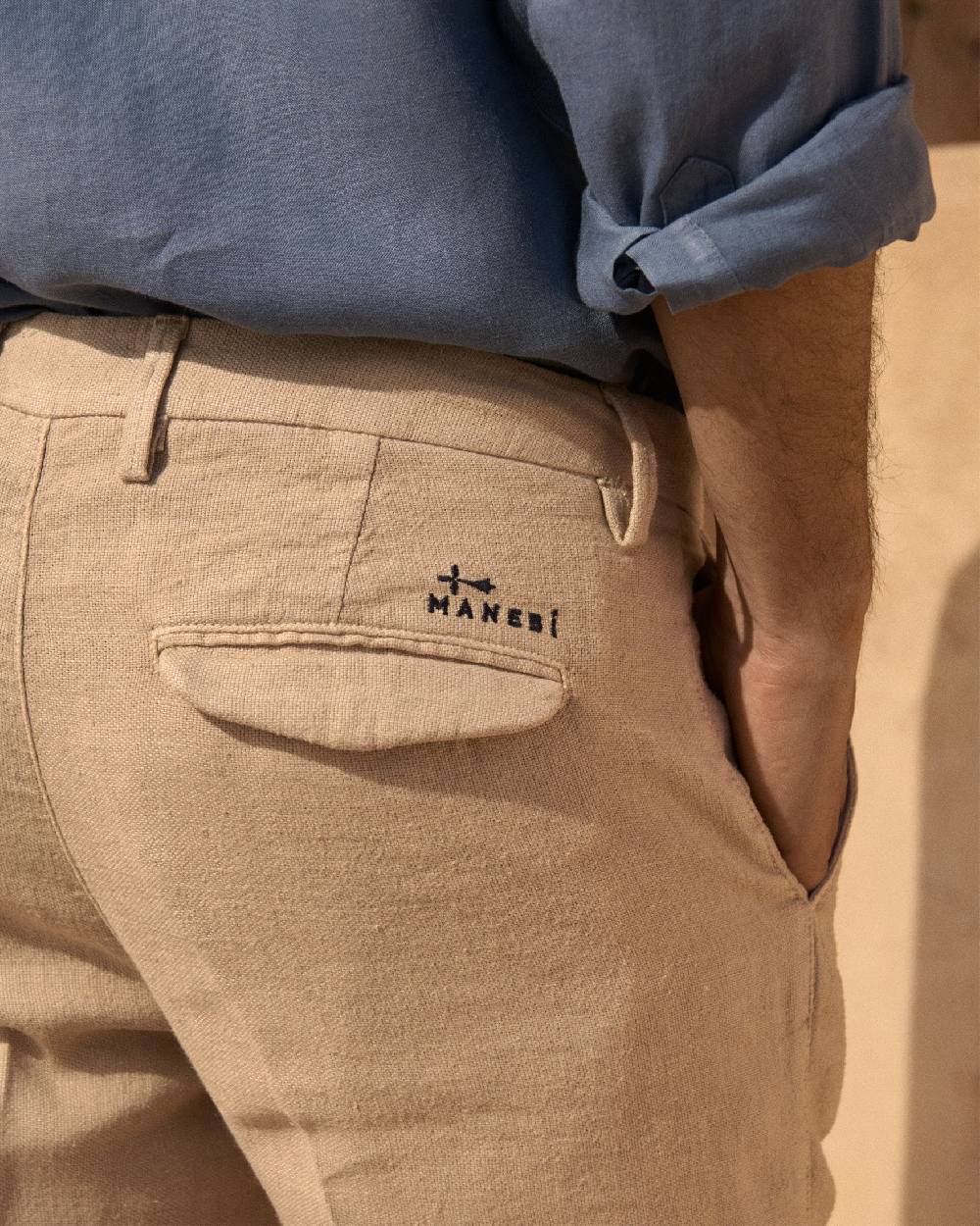 Manebí Woven Linen Milano Trousers - Kaki Beige Pezzi Unici