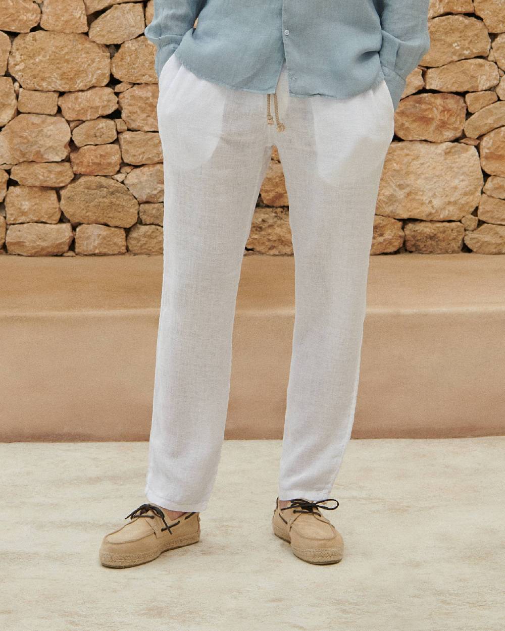 Manebí Washed Linen Venice Trousers - Embroidered Logo White Qualità Garantita