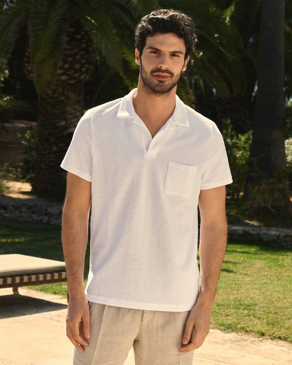 Manebí Organic Terry Cotton Olive Polo Shirt - Short Sleeves White Hotsell