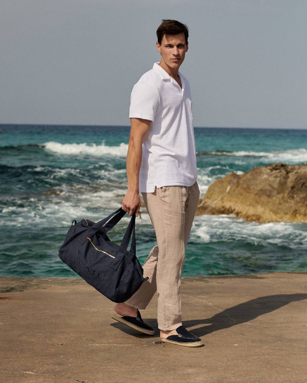 Manebí Organic Terry Cotton Olive Polo Shirt - Short Sleeves White Hotsell
