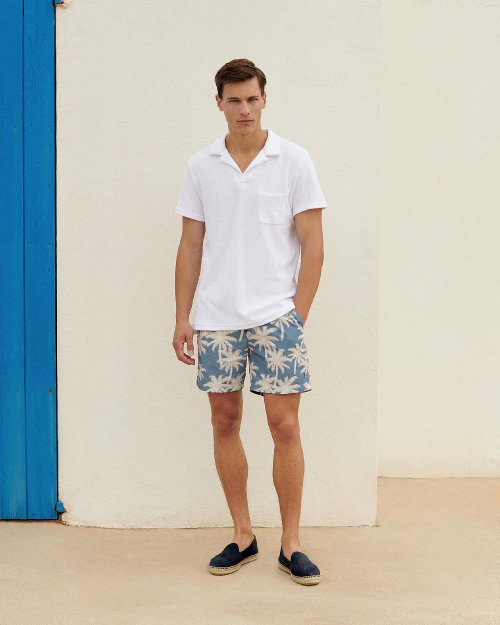 Manebí Printed Swim Shorts Hand Drawn - Gabardine Cotton Indigo Prezzo Ridotto