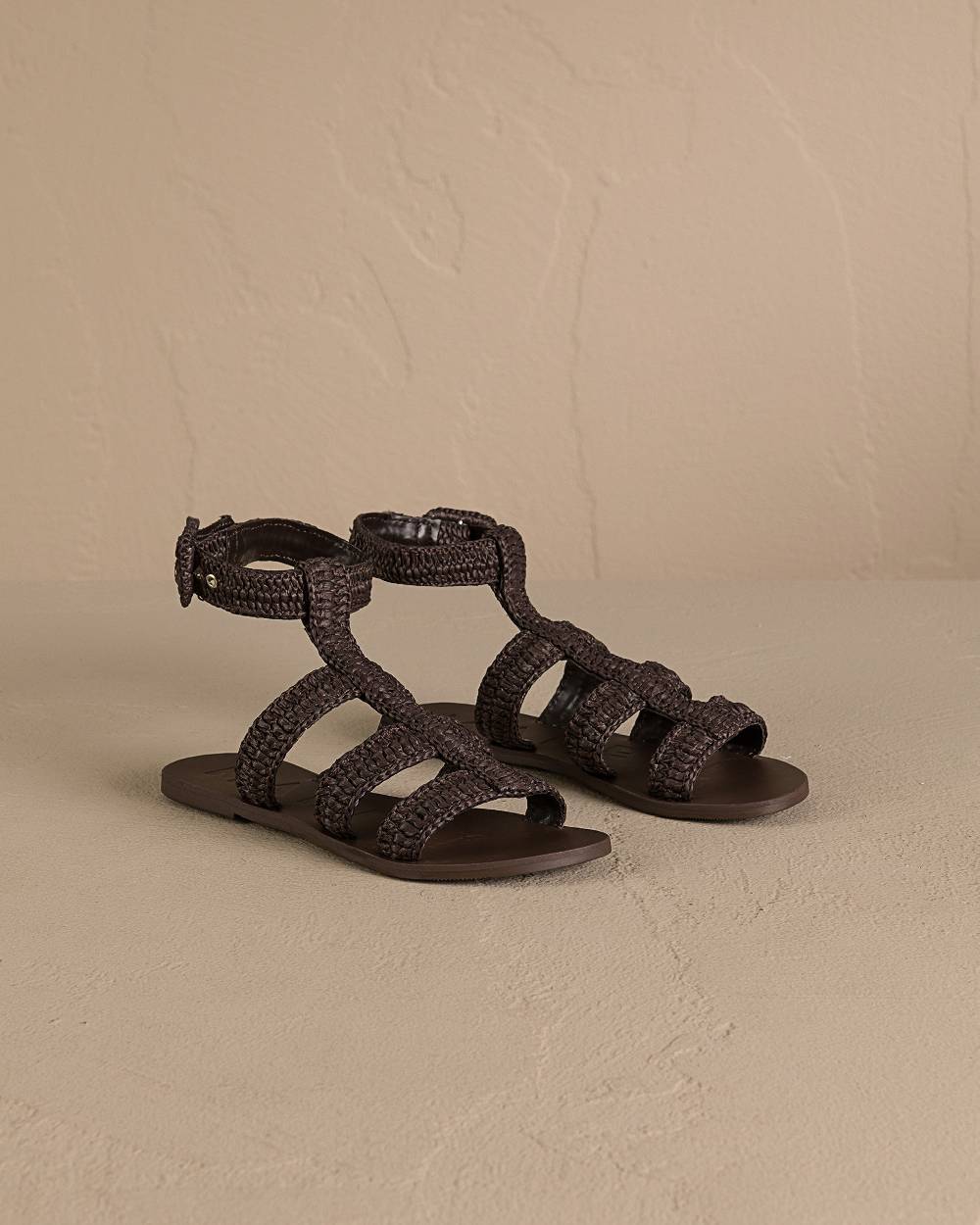 Manebí Raffia Stripes Gladiator|Leather Sandals - Cocoa Nuovo