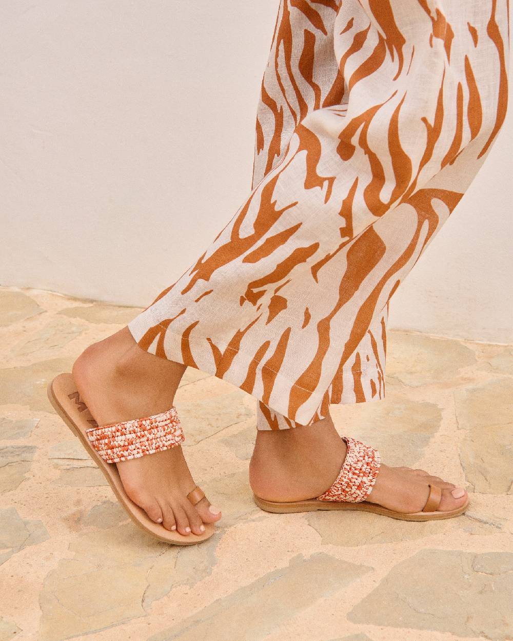 Manebí Raffia \u0026 Leather|Toe Ring Sandals - Orange Rust \u0026 Natural Mélange Online