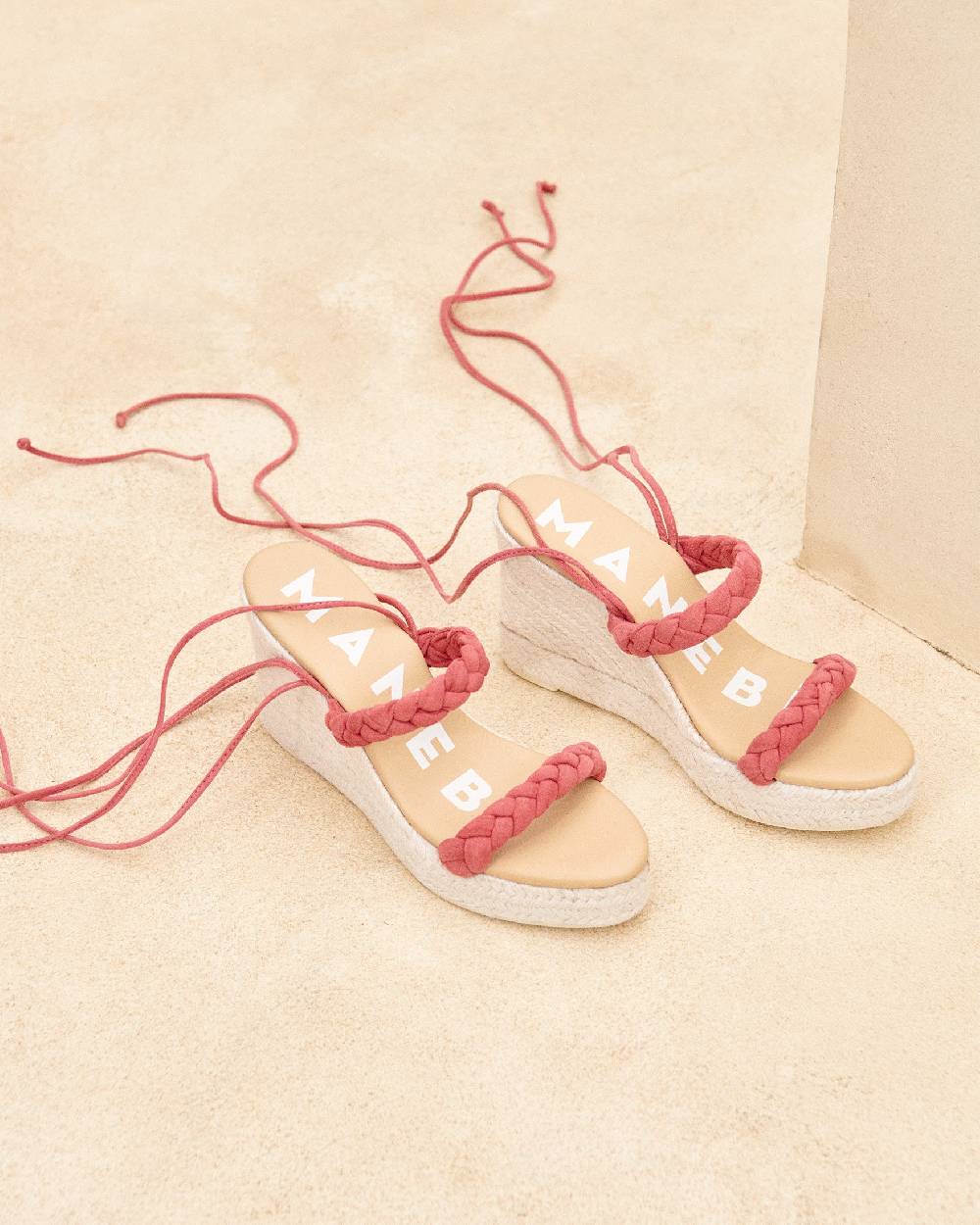 Manebí Soft Suede Two Braided Bands|Wedge Espadrilles - Terracotta Vendita Calda