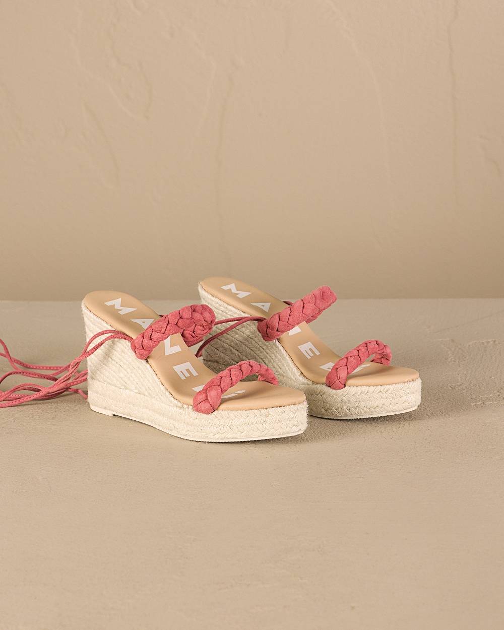 Manebí Soft Suede Two Braided Bands|Wedge Espadrilles - Terracotta Vendita Calda