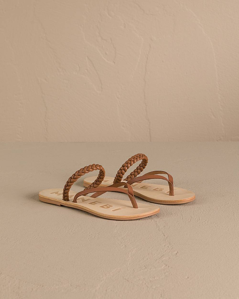 Manebí Leather Braid Thong Sandals - Canyon Tan Qualità