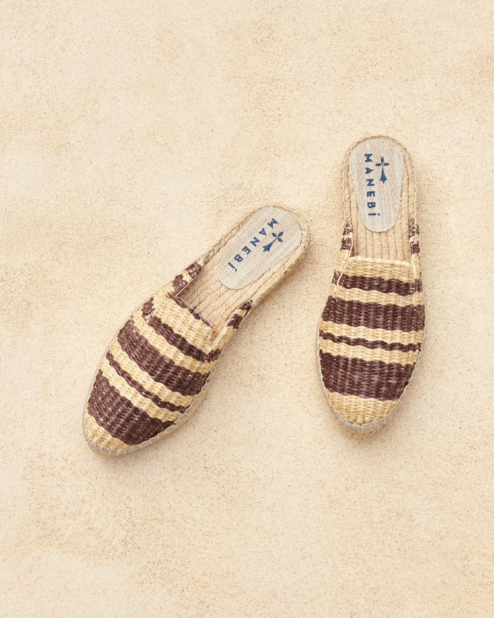 Manebí Raffia Stripes Mules - Cocoa \u0026 Natural Spedizione Gratuita