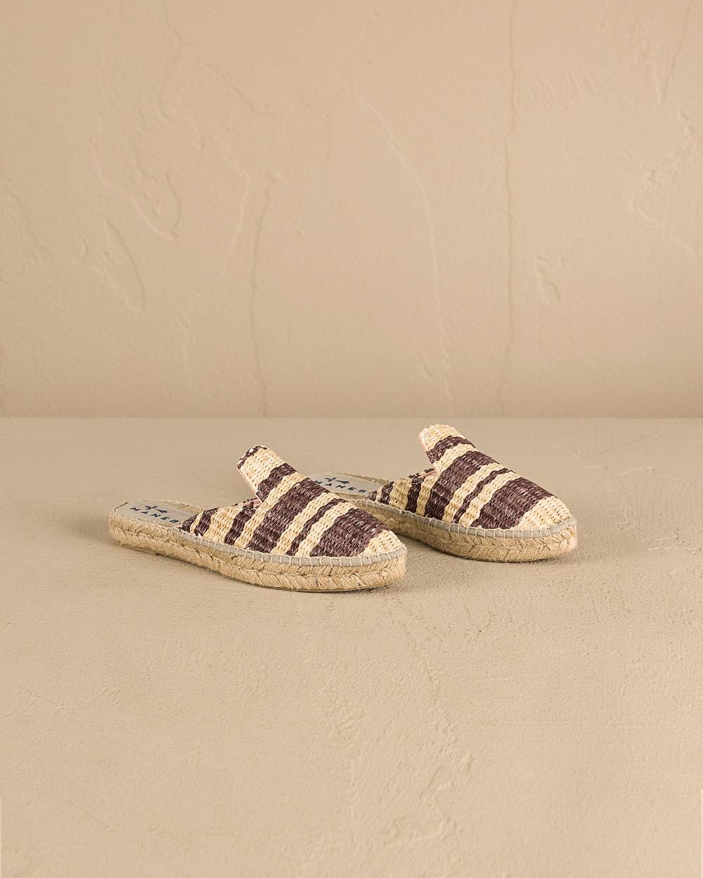 Manebí Raffia Stripes Mules - Cocoa \u0026 Natural Spedizione Gratuita