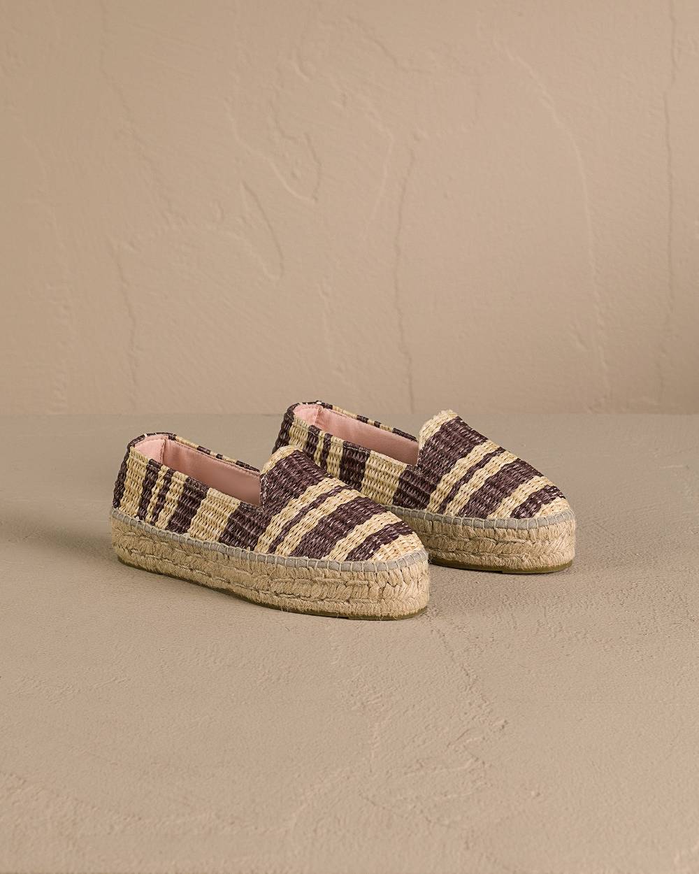 Manebí Raffia Stripes Double Sole Espadrilles - Cocoa \u0026 Natural Pezzi Unici