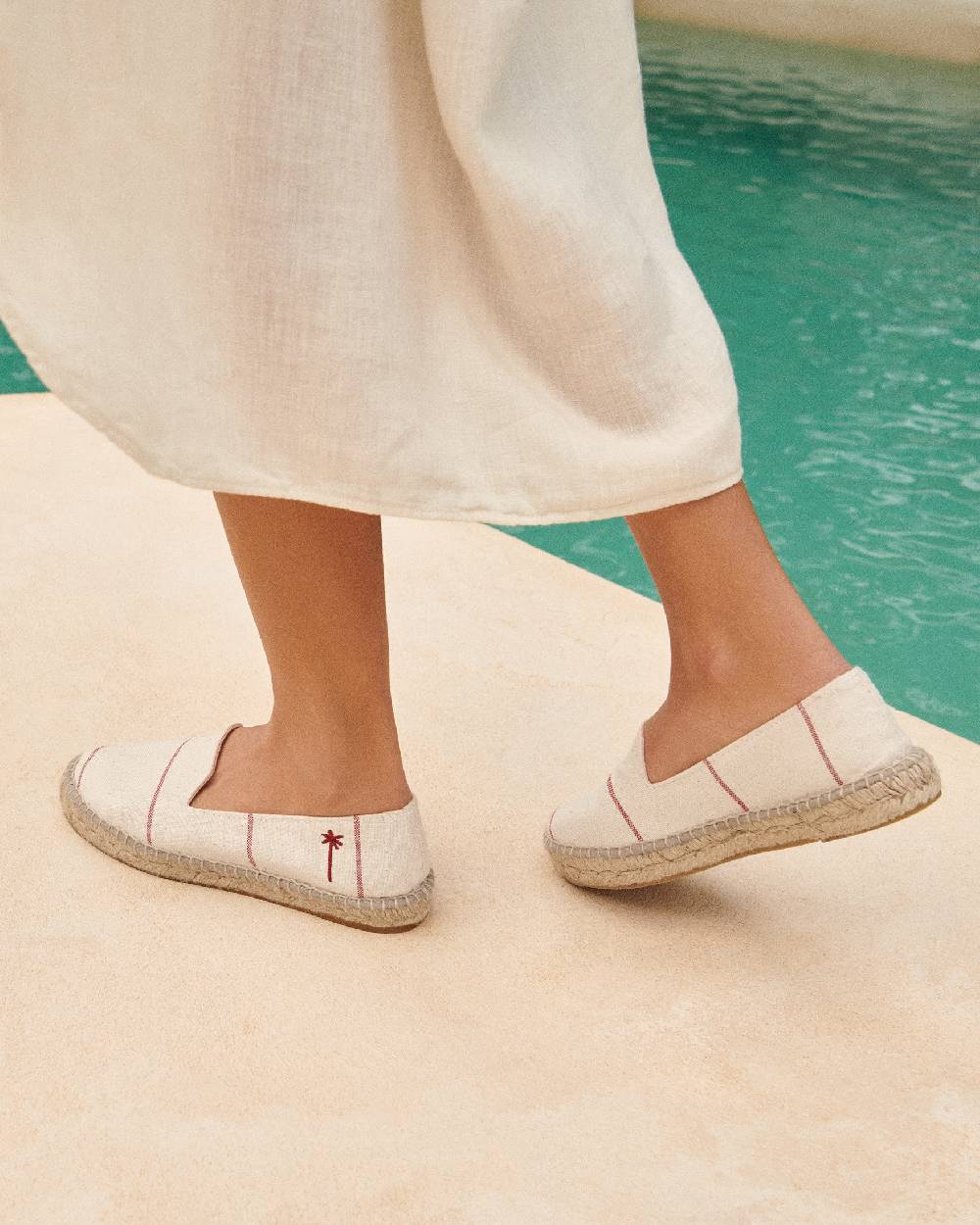 Manebí Woven Canvas Flat Espadrilles - Red Micro Stripes On Beige Qualità Garantita