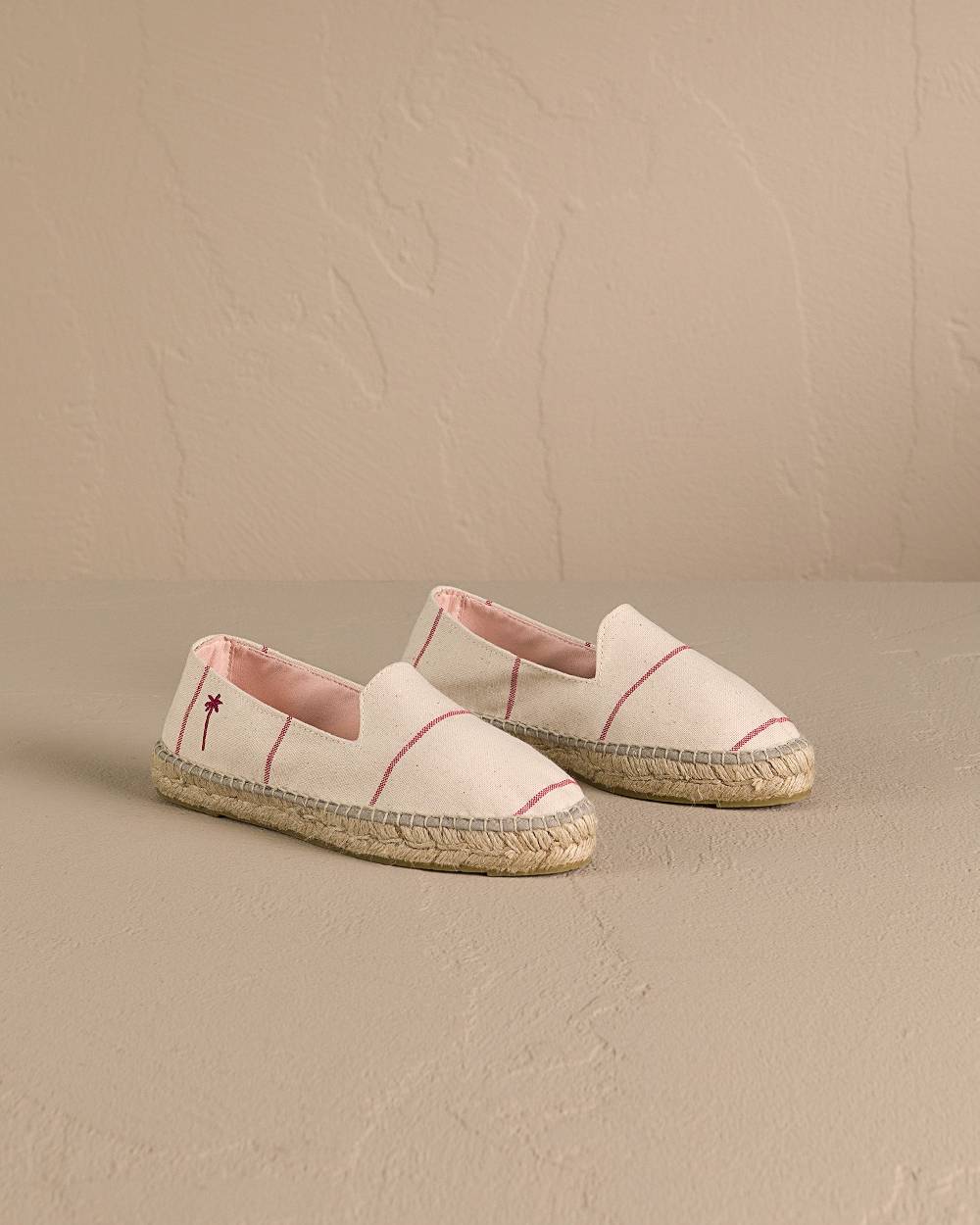 Manebí Woven Canvas Flat Espadrilles - Red Micro Stripes On Beige Qualità Garantita