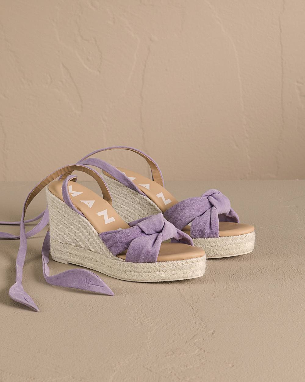 Manebí Soft Suede Wedge Espadrilles|With Knot - Wisteria Lilac Promozione Limitata