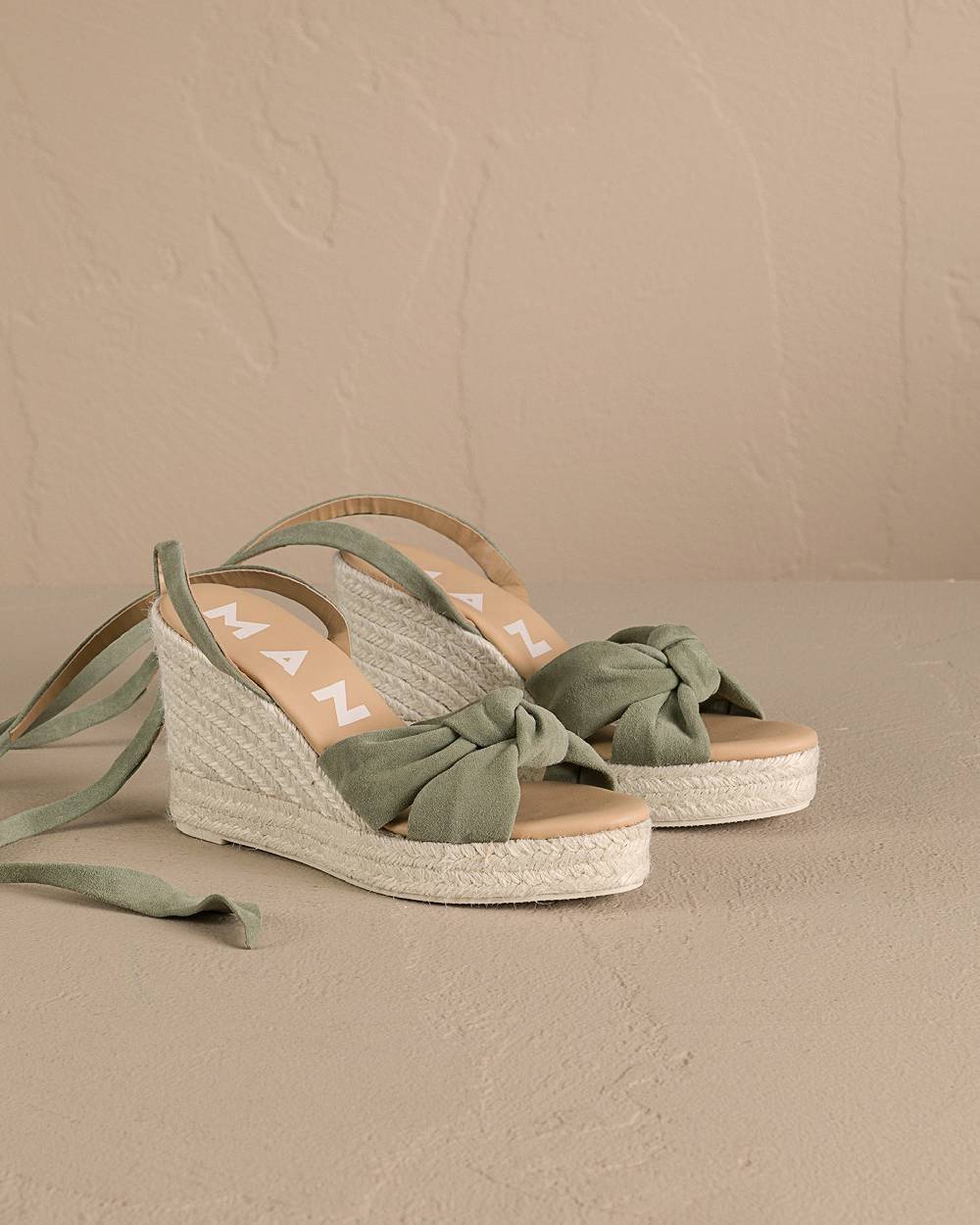 Manebí Soft Suede Wedge Espadrilles|With Knot - Sage Fino Al -60%