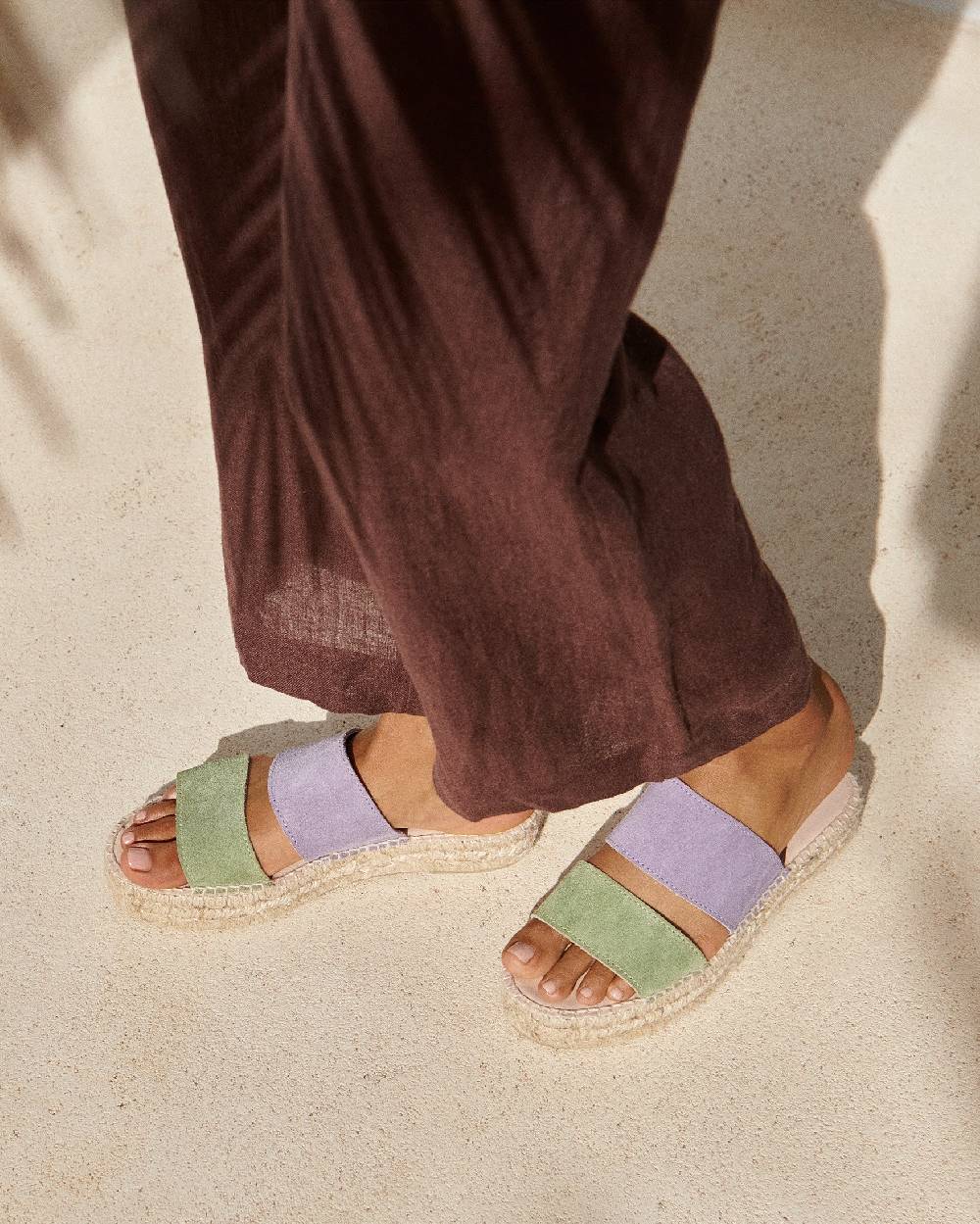 Manebí Suede Two Bands|Double Sole Sandals - Wisteria Lilac And Sage Sottocosto