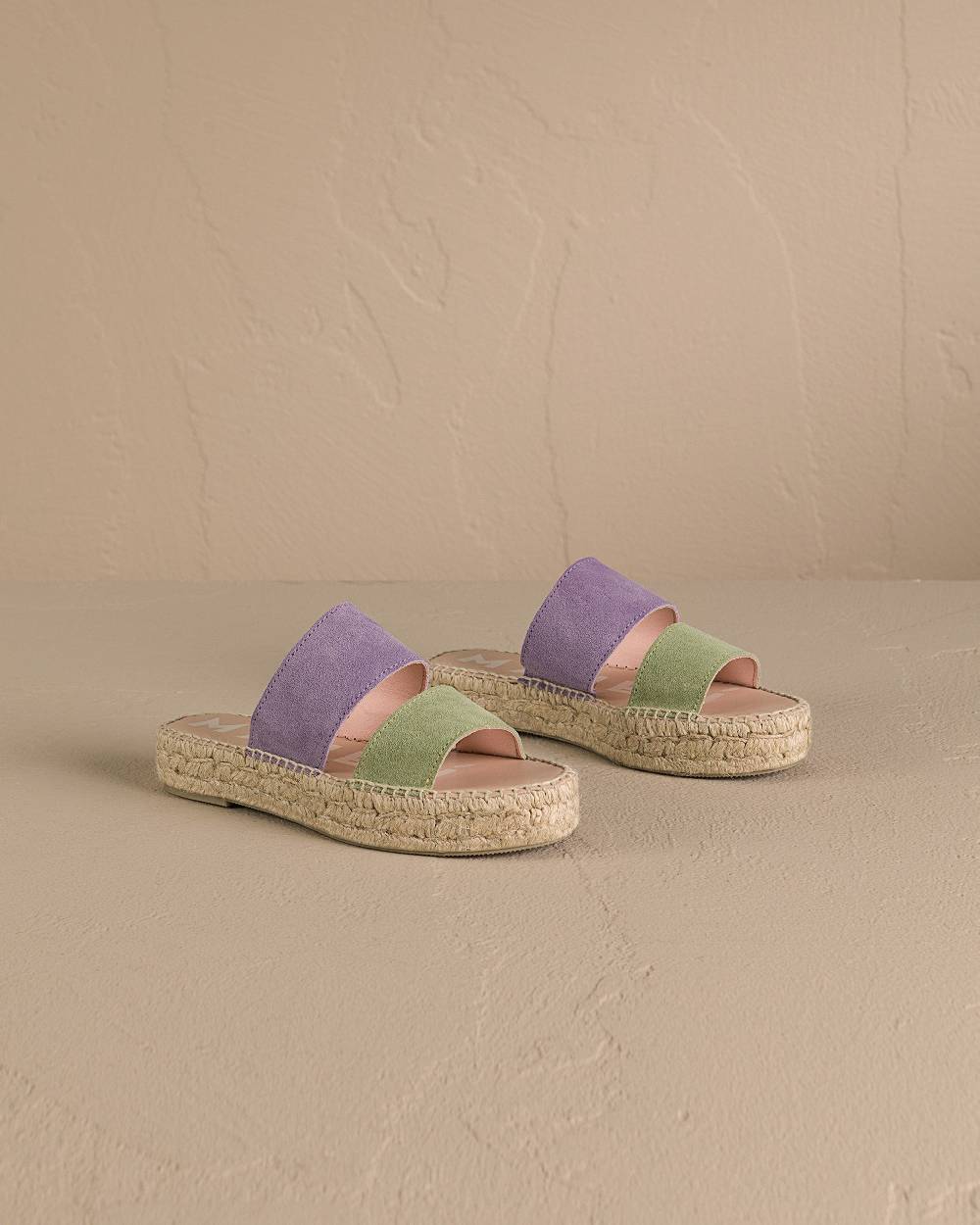 Manebí Suede Two Bands|Double Sole Sandals - Wisteria Lilac And Sage Sottocosto
