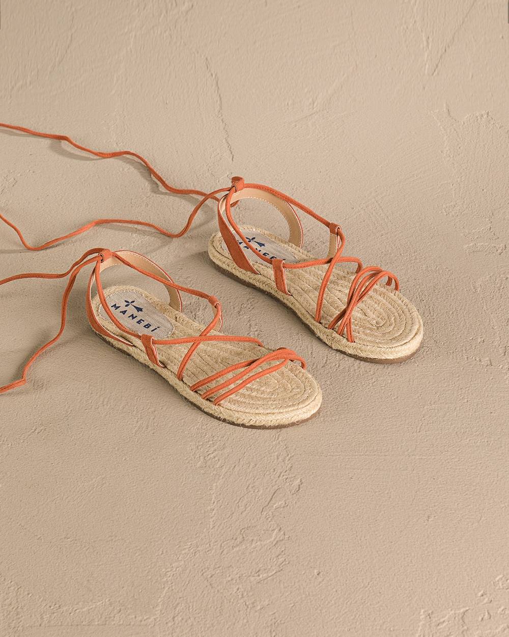 Manebí Suede \u0026 Jute Lace-Up Sandals - Orange Rust Presa