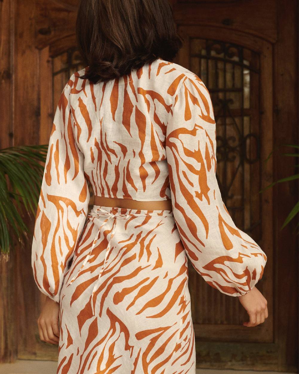 Manebí Printed Linen Antigua Top - Eggnog \u0026 Orange Rust Zebra I Più Venduti