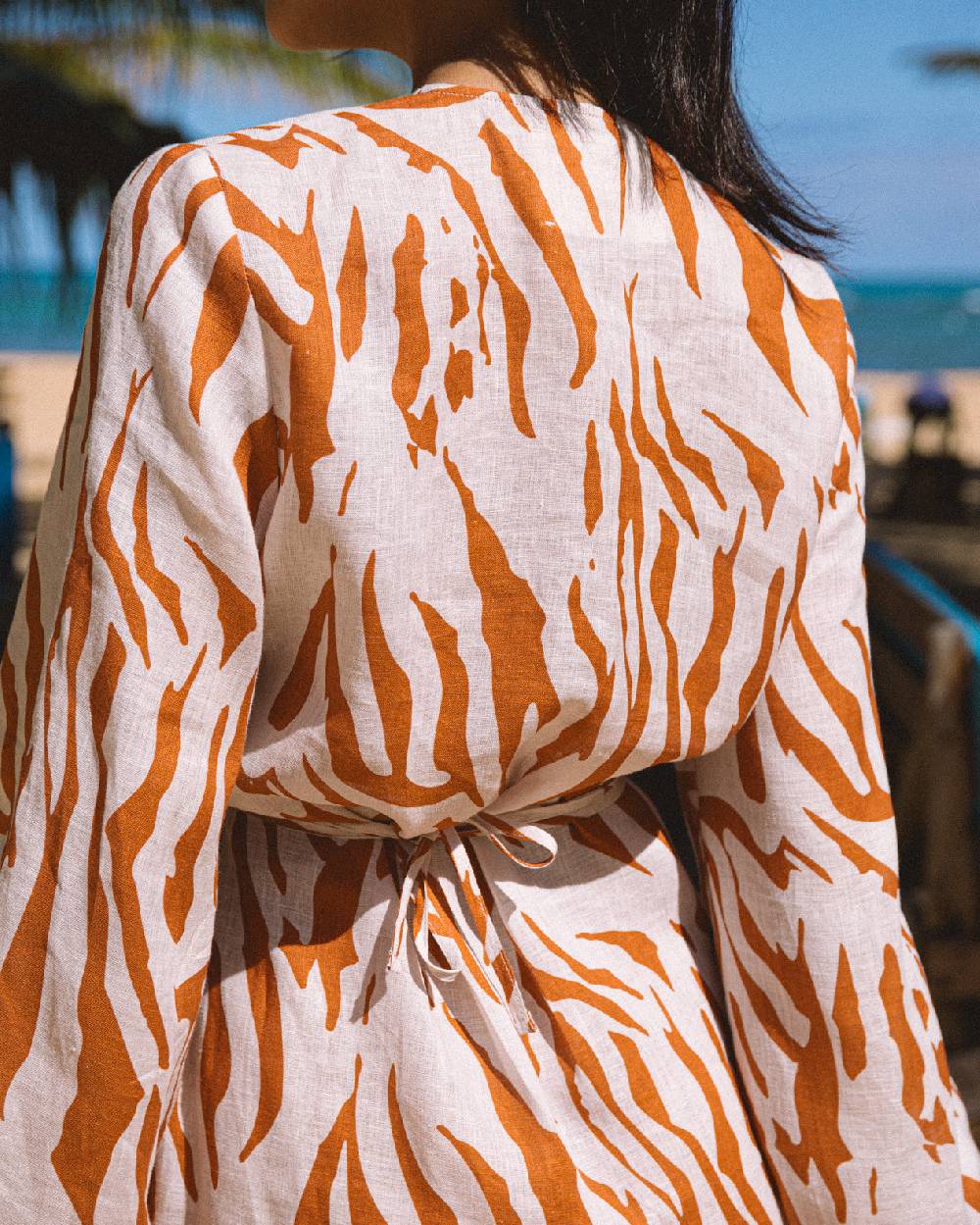 Manebí Printed Linen Caracas Dress - Eggnog \u0026 Orange Rust Zebra 2025
