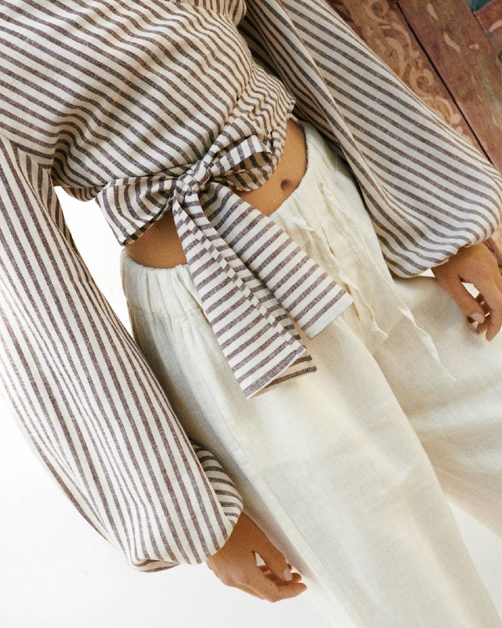 Manebí Viscose Blend Icara Top - Off White \u0026 Cocoa Stripes Qualità