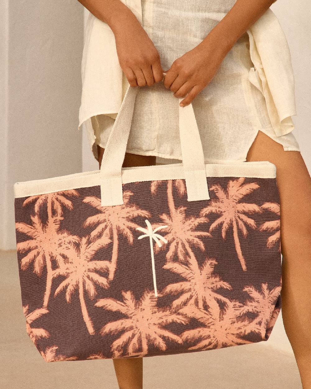 Manebí Canvas California Tote Bag - Cocoa \u0026 Orange Rust Maxi Palm Consegna Veloce